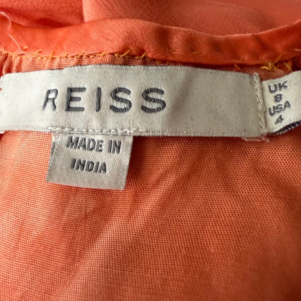 REISS Orange 100% Silk Cage Neckline Sleeveless Cocktail Dress Womens Size 4 - Picture 9 of 11